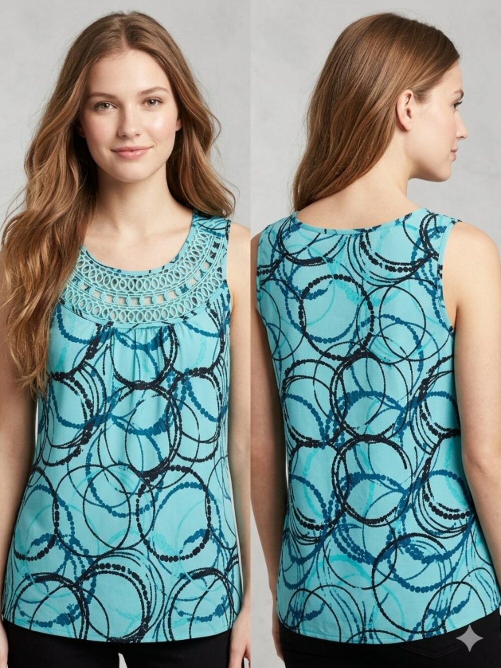 Banana Republic Turquoise Blue lighweight Sleeveless Top Crochet Lace Neck Siz S